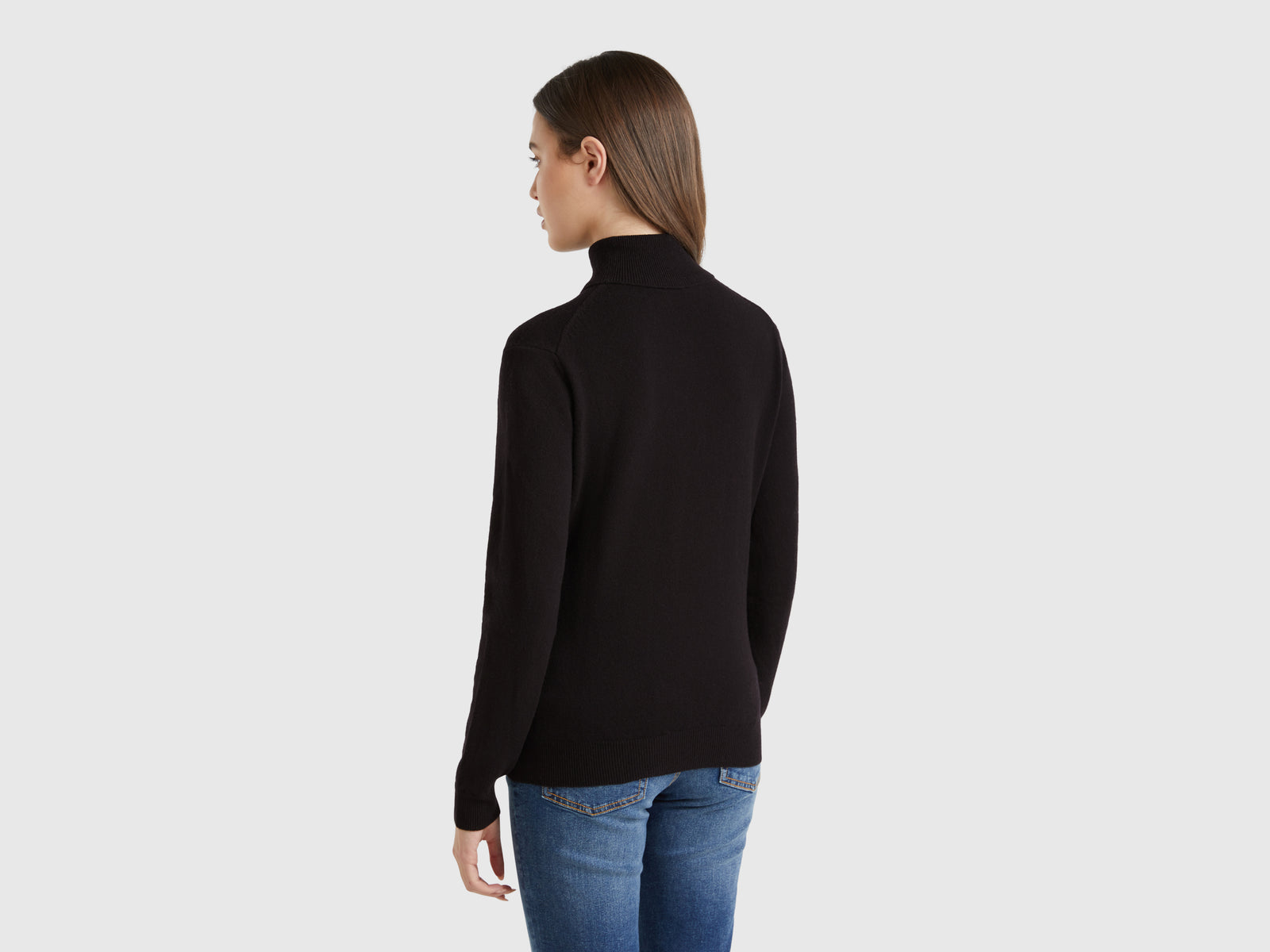 Camisola de gola alta preta em pura lã Merino - ucb_image_B