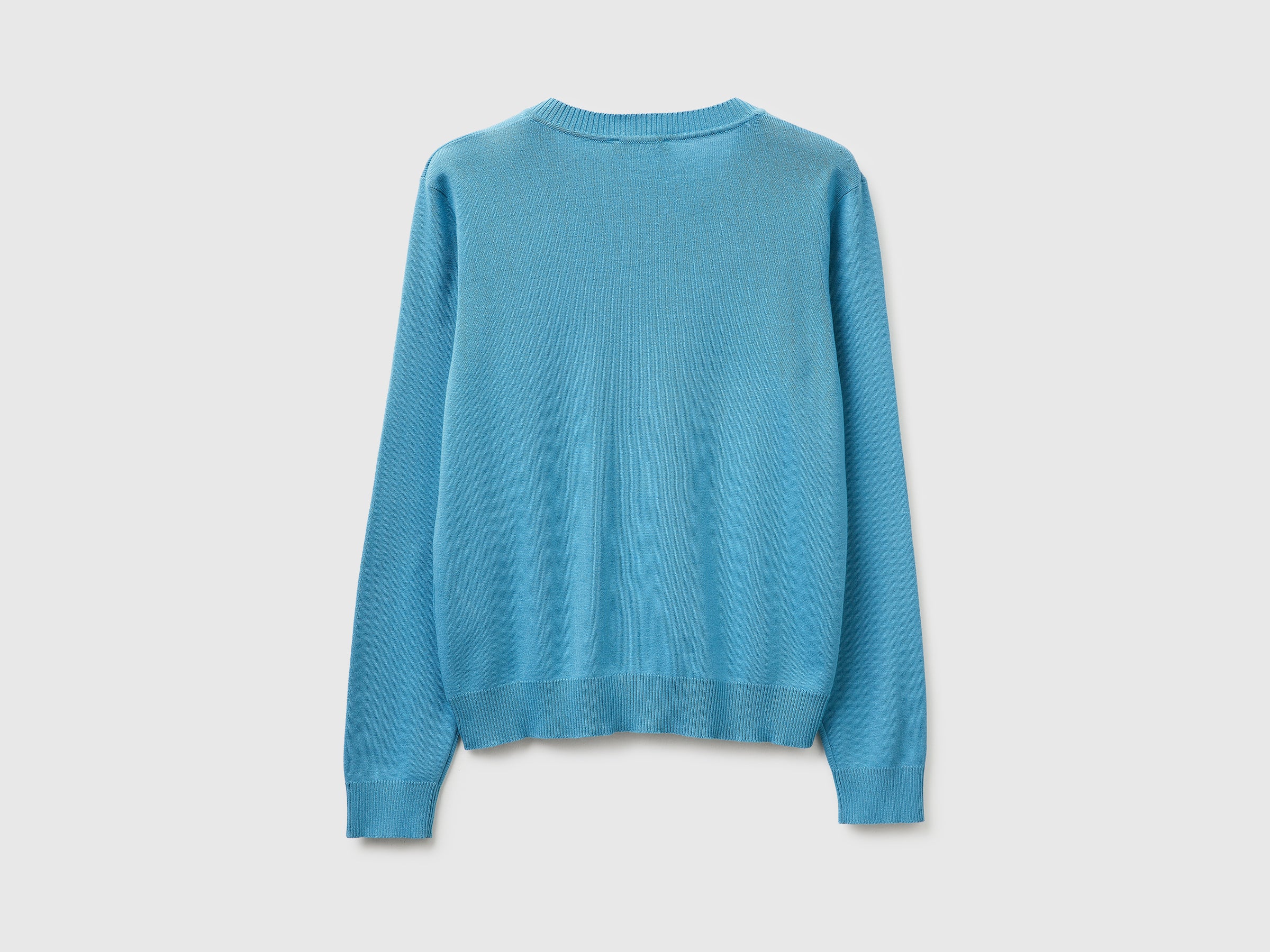 Powder blue V-neck sweater in cotton tricot - ucb_image_BS