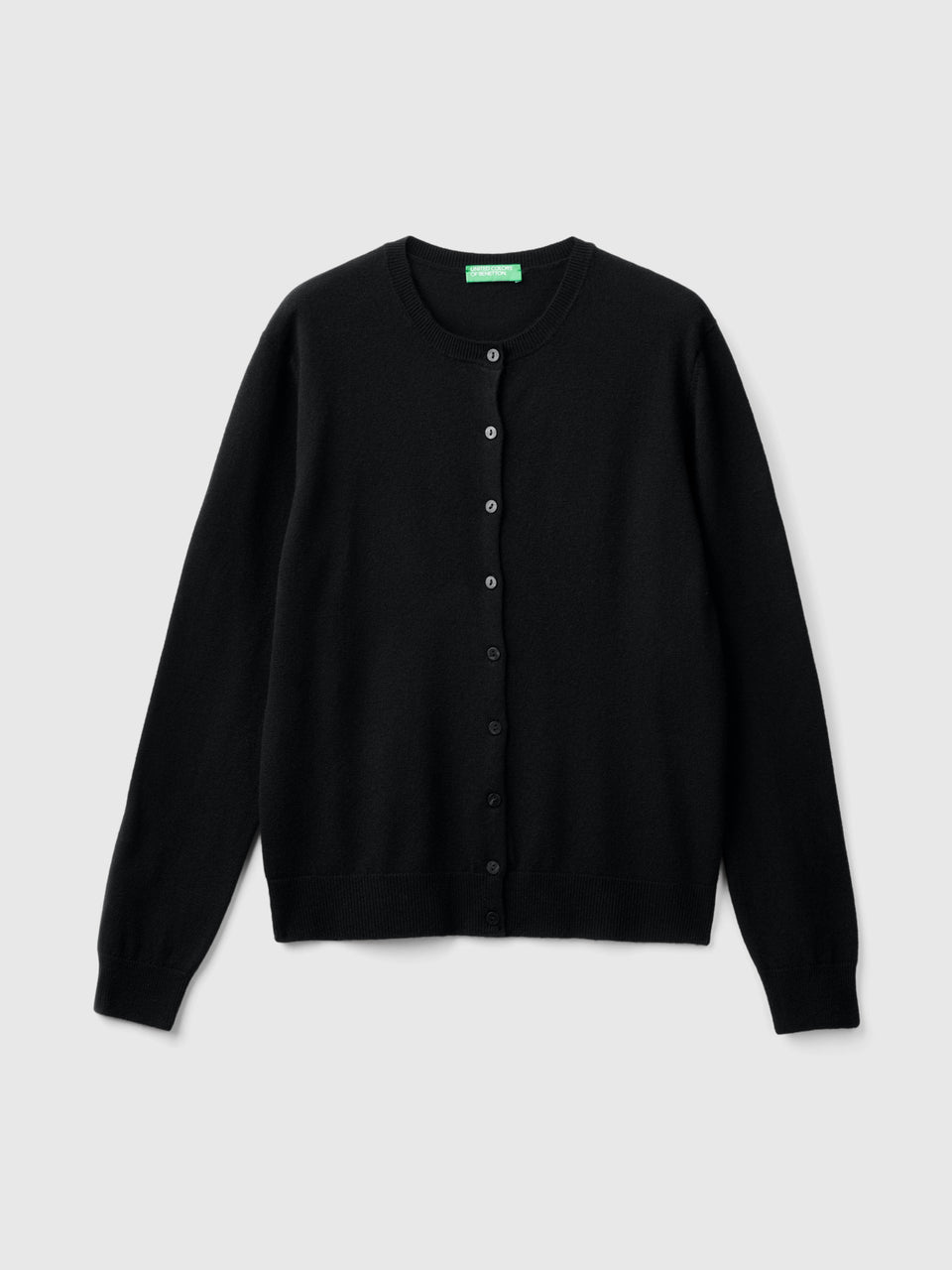 Black crew neck cardigan in pure Merino wool - ucb_image_FS