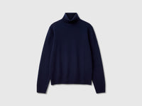 Camisola de gola alta azul-escuro em pura lã Merino - ucb_image_FS