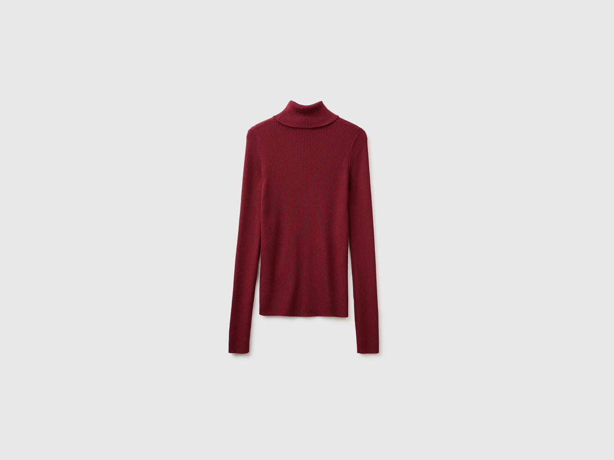 Camisola de gola alta canelada em mistura de seda e lã - ucb_image_BS