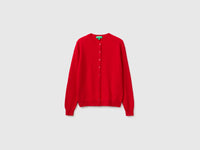 Cardigã de gola redonda vermelho-ameixa em pura lã Merino - ucb_image_FS