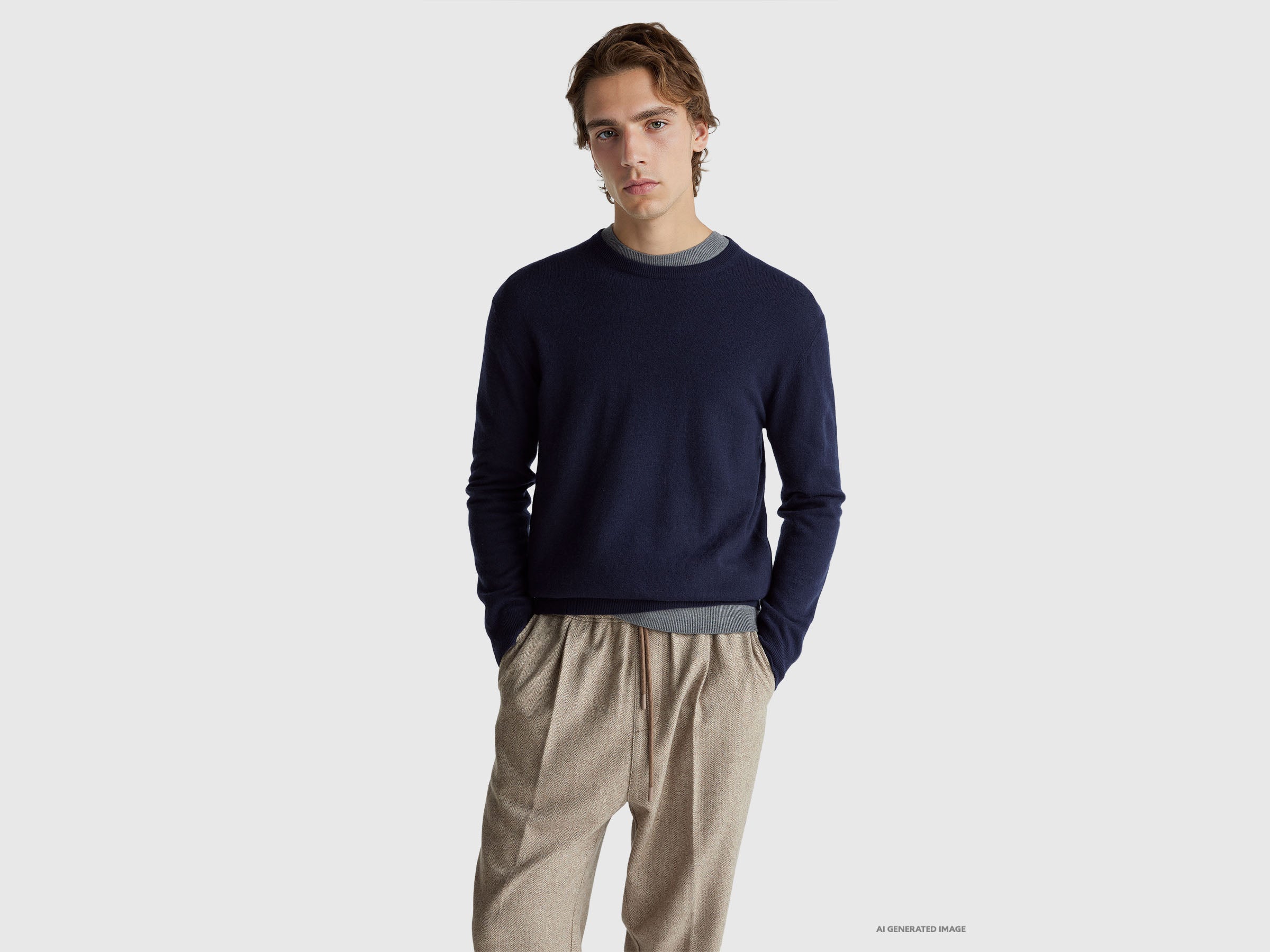 Camisola azul-escuro em pura lã Merino - ucb_image_F