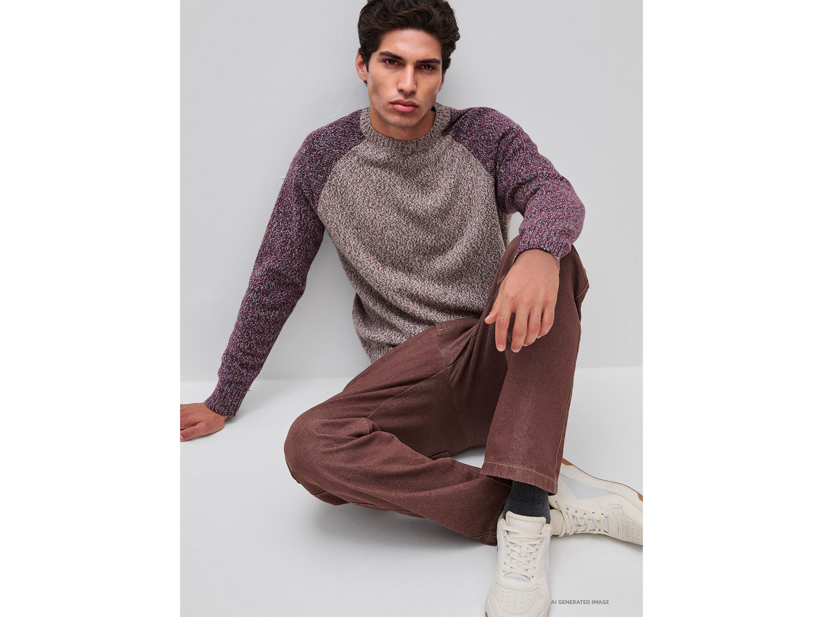 Color block sweater in wool blend