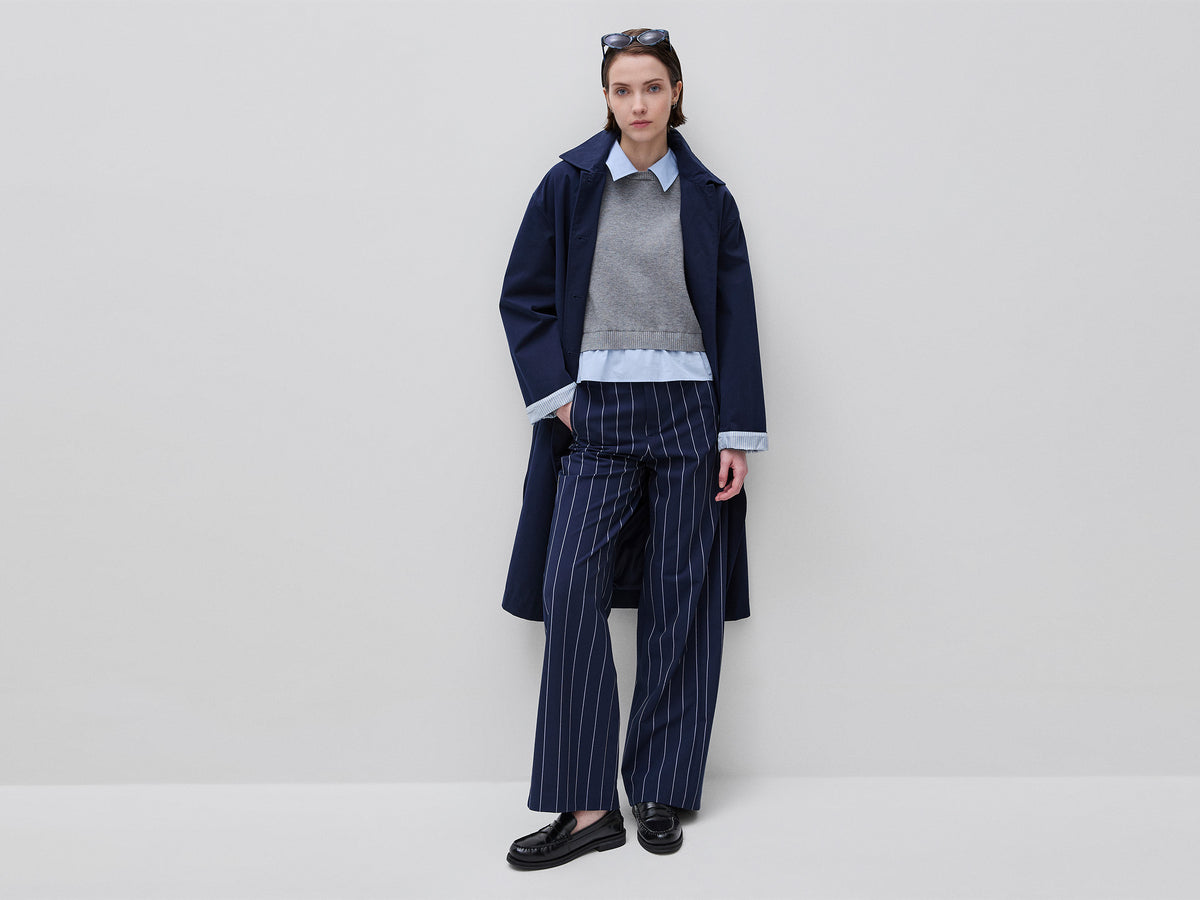 Wide-leg pinstriped trousers