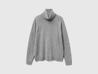 Camisola de gola alta cinza mélange em mistura de lã e caxemira. - ucb_image_FS