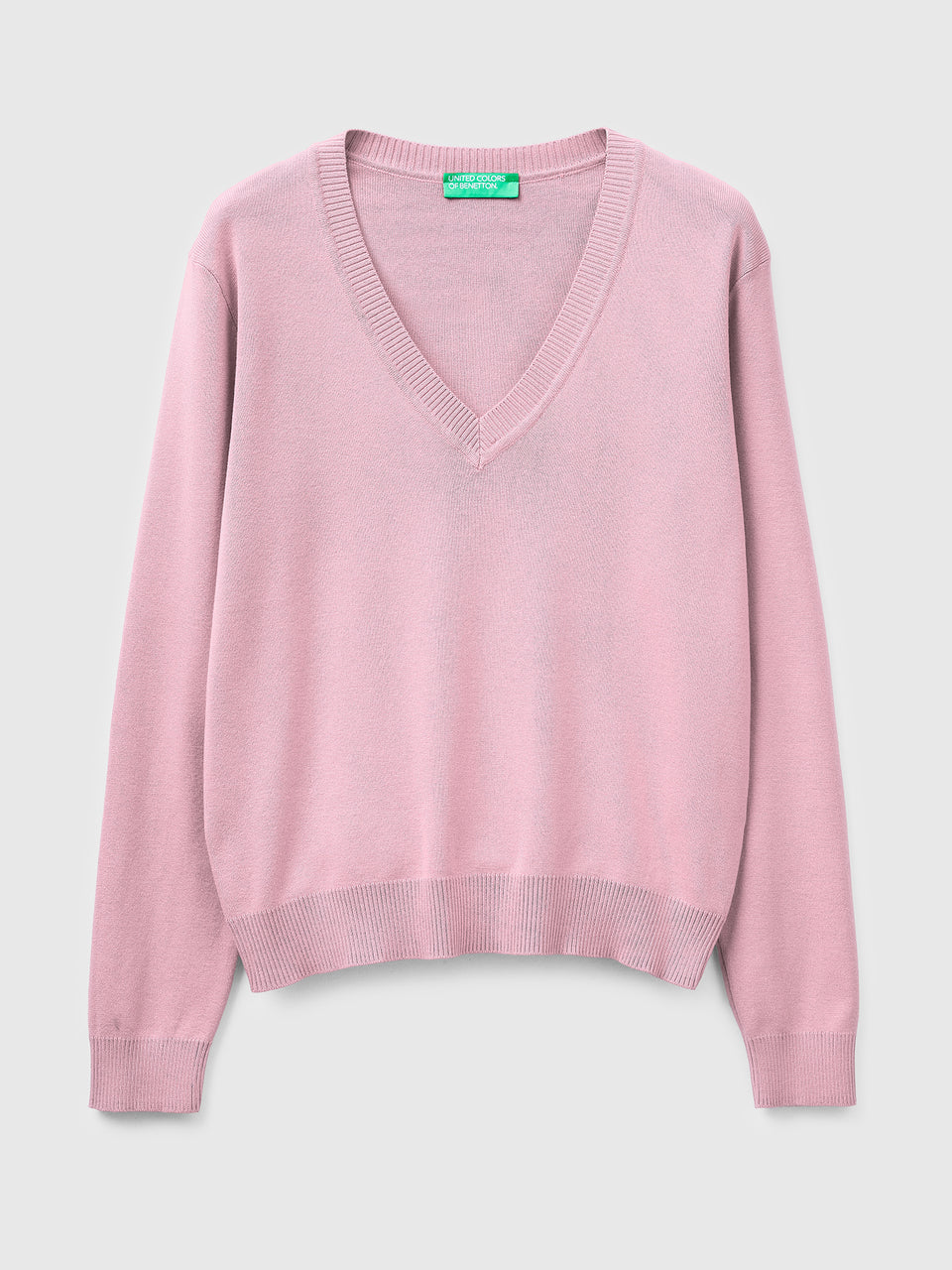 Pink V-neck sweater in tricot cotton - ucb_image_FS