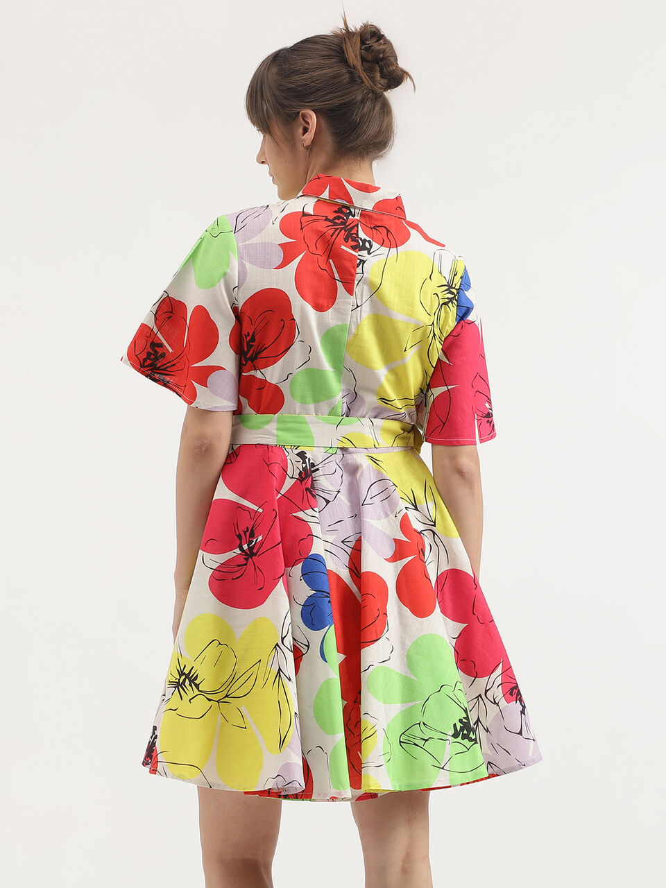 S/S PRINTED SHORT FLARE DRESS WITH BELT image number null