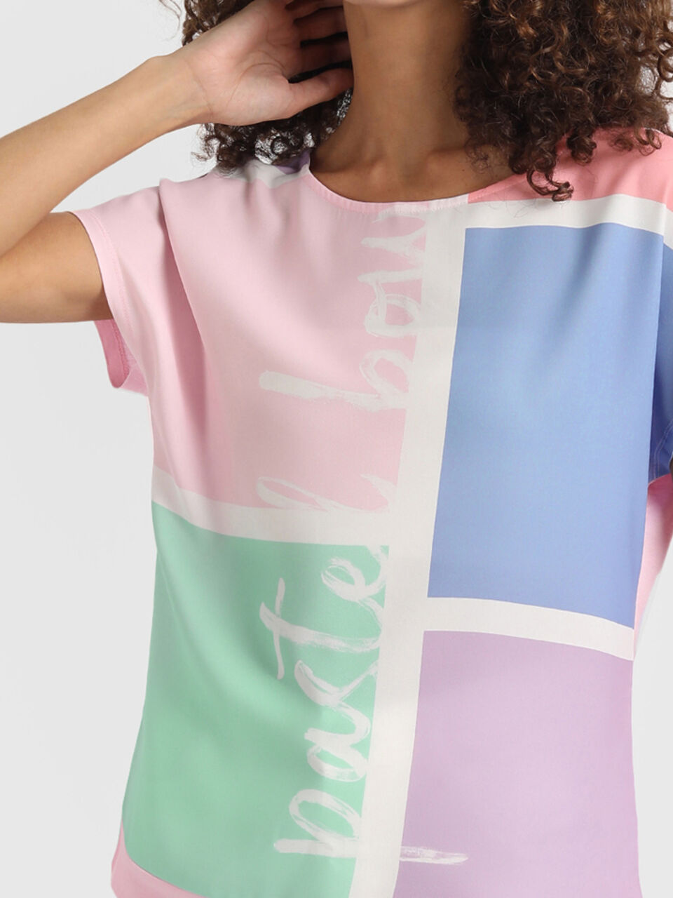 Knit Woven Top With Text image number null