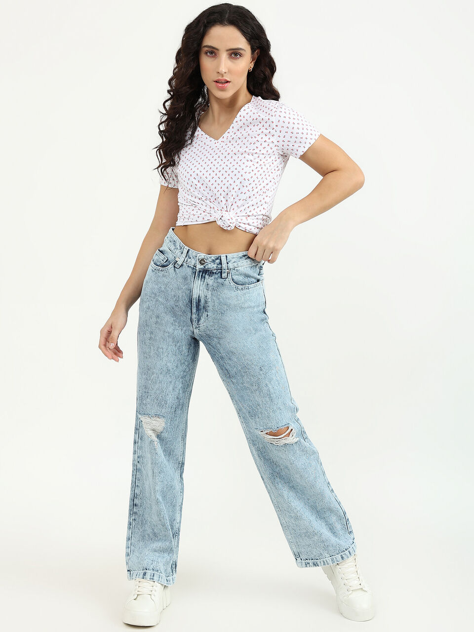 FLARED DENIM WITH DAMAGING image number null