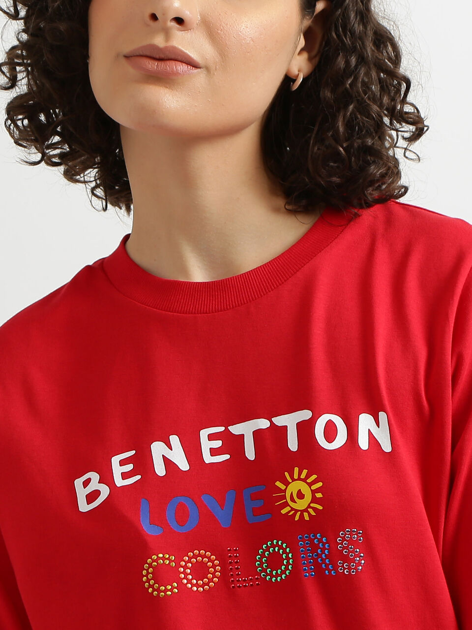 Short Sleeve Tee With Colors In Rhinestones image number null