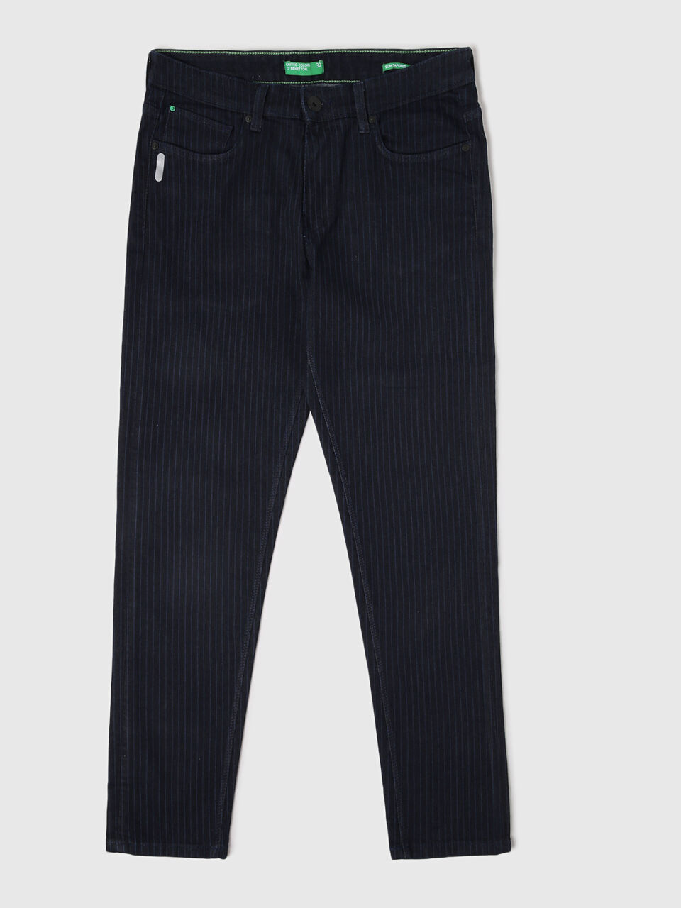 Mid Rise Slim Tapered City Stripe Blue Jeans -Stripped image number 1