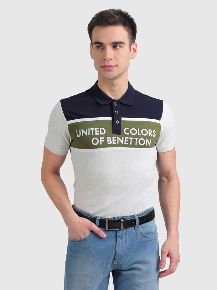 Pure Cotton Polo Shirt with Block Colour Print