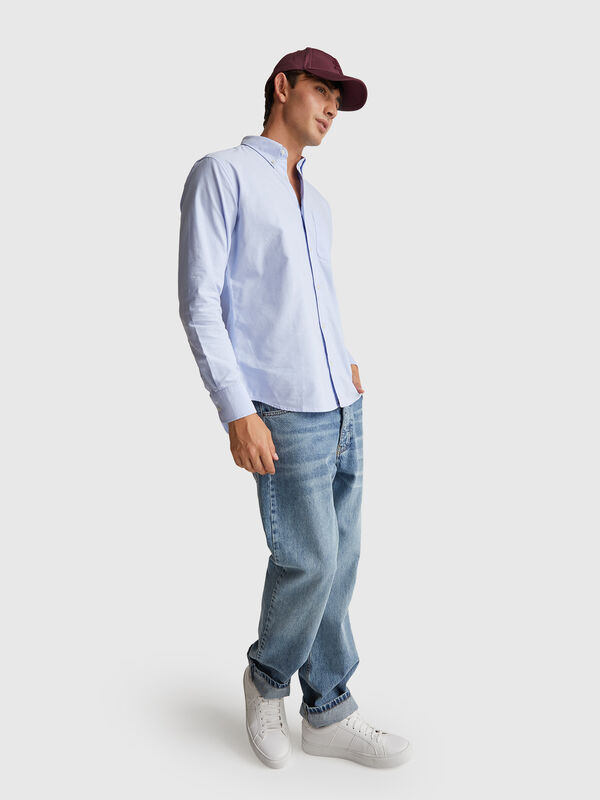 Light blue regular fit button-down shirt Men