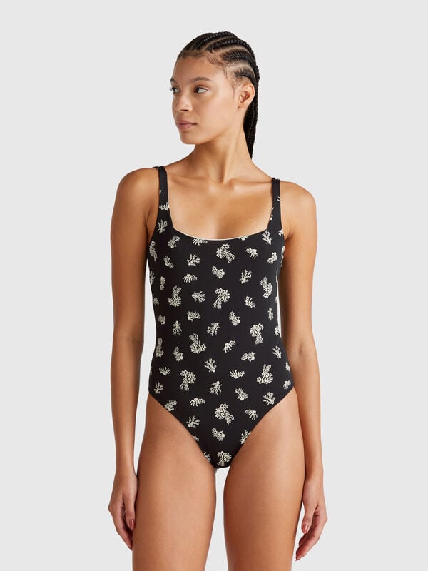 One-piece swimsuit with coral print Women