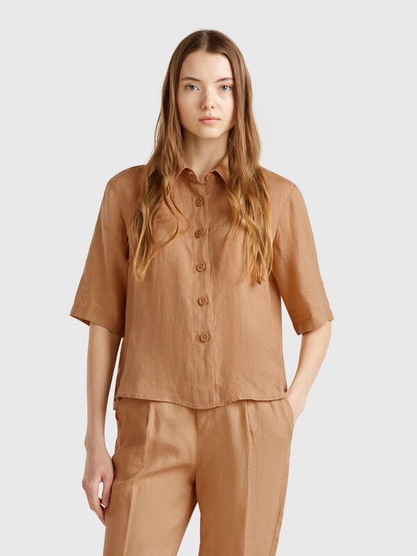 Short shirt in pure linen Women