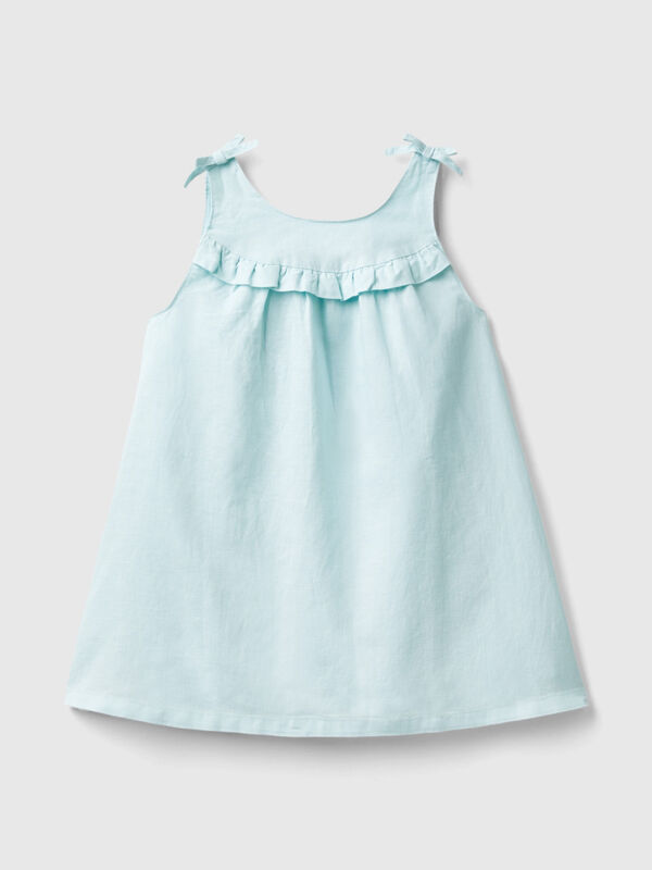 Linen blend dress with rouches Junior Girl