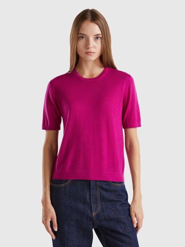 Short sleeve sweater in pure Merino wool Women