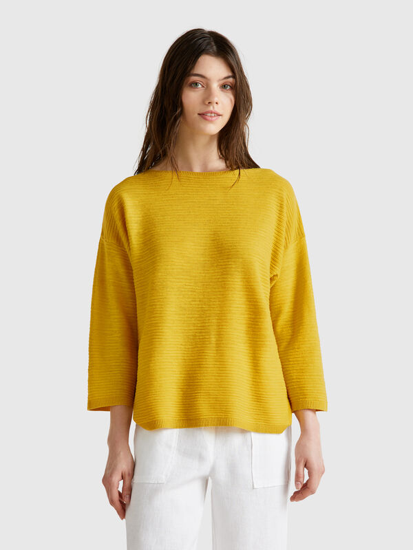 Sweater in linen blend with 3/4 sleeves Women