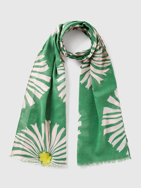 Pattern scarf in linen blend Women