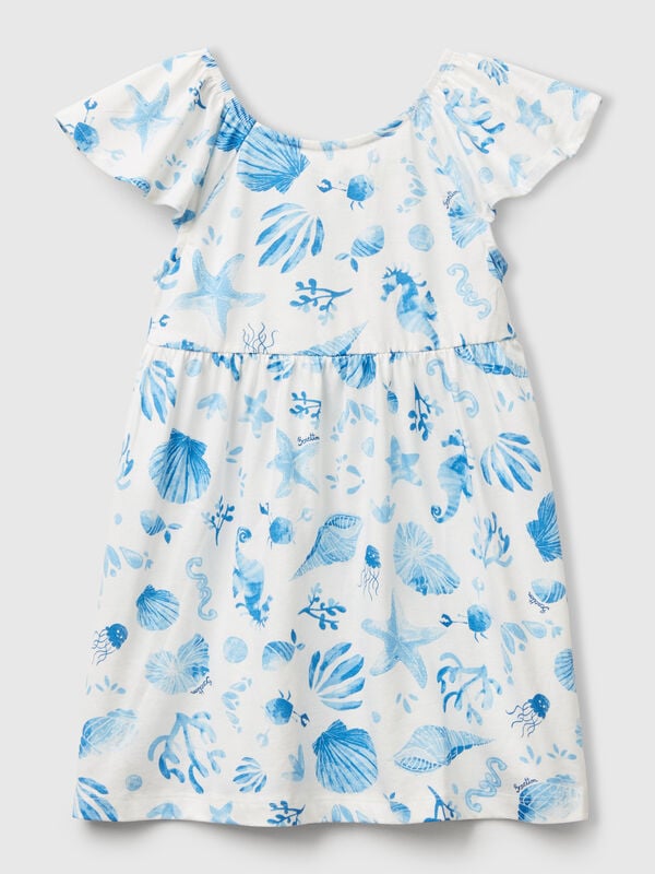 White dress with blue shells Junior Girl