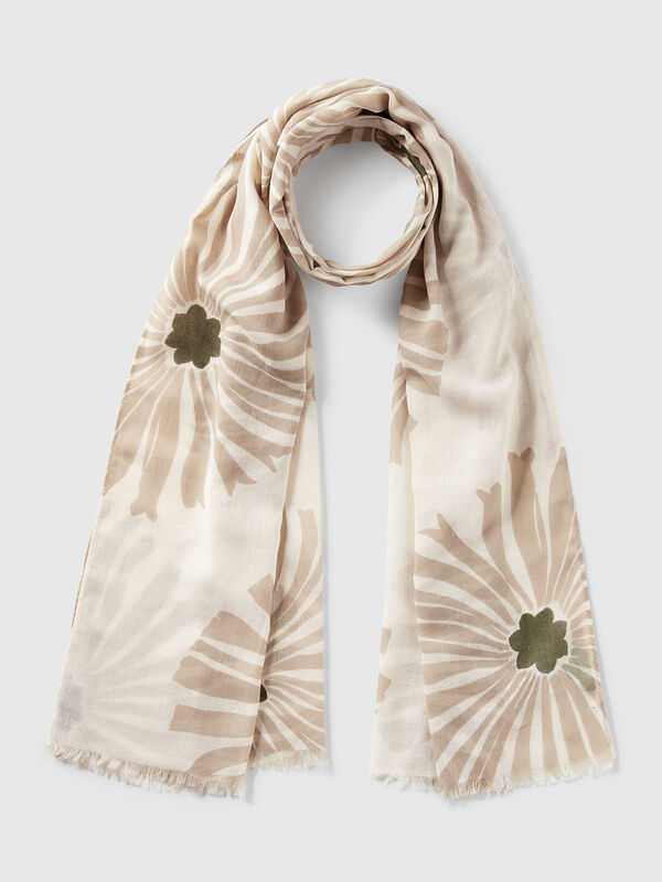 Pattern scarf in linen blend Women