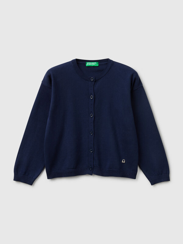Pure cotton crew neck cardigan Junior Girl