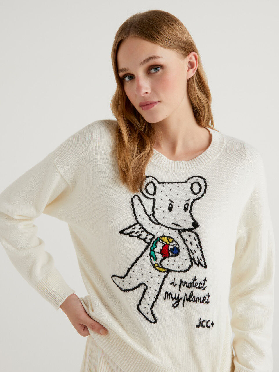 JCCxUCB sweater with bear inlay