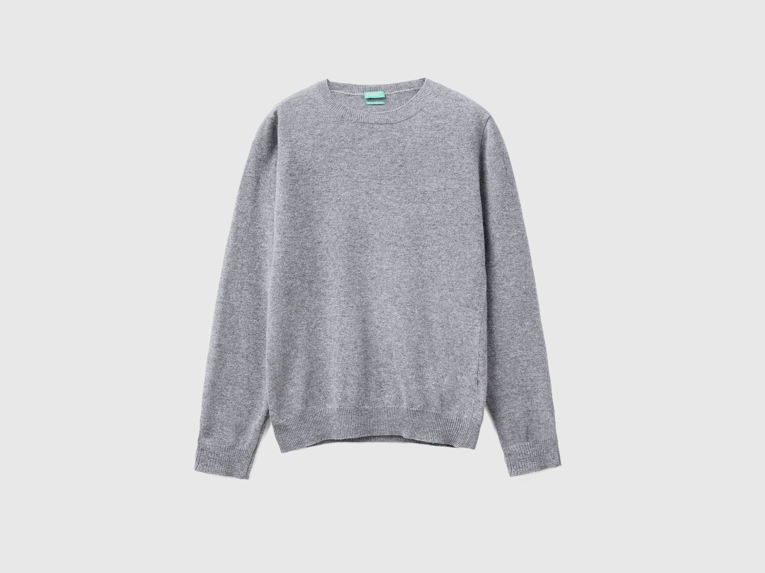 Light gray crew neck sweater in Merino wool Light Gray Benetton