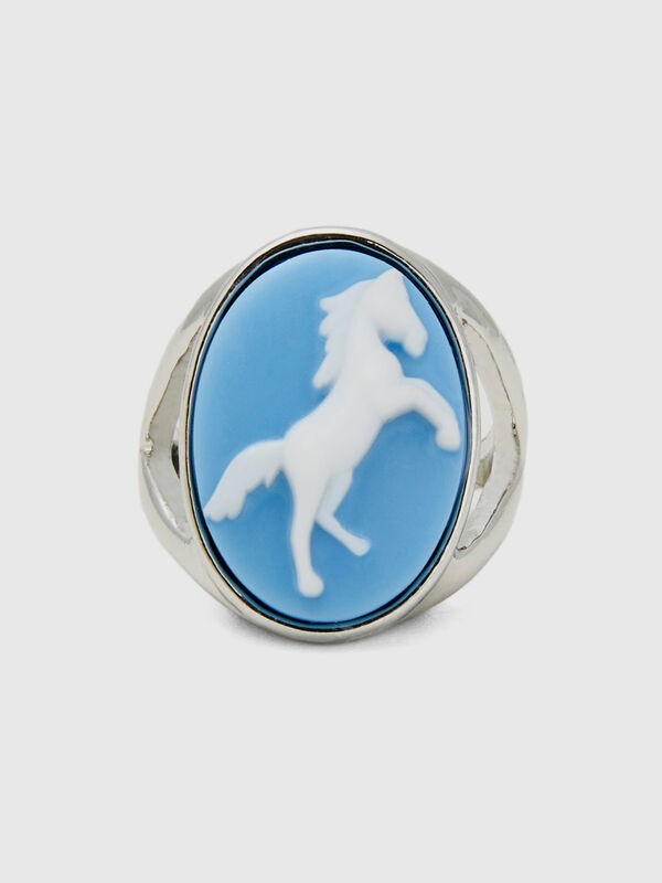 Light blue ring with horse cameo Women