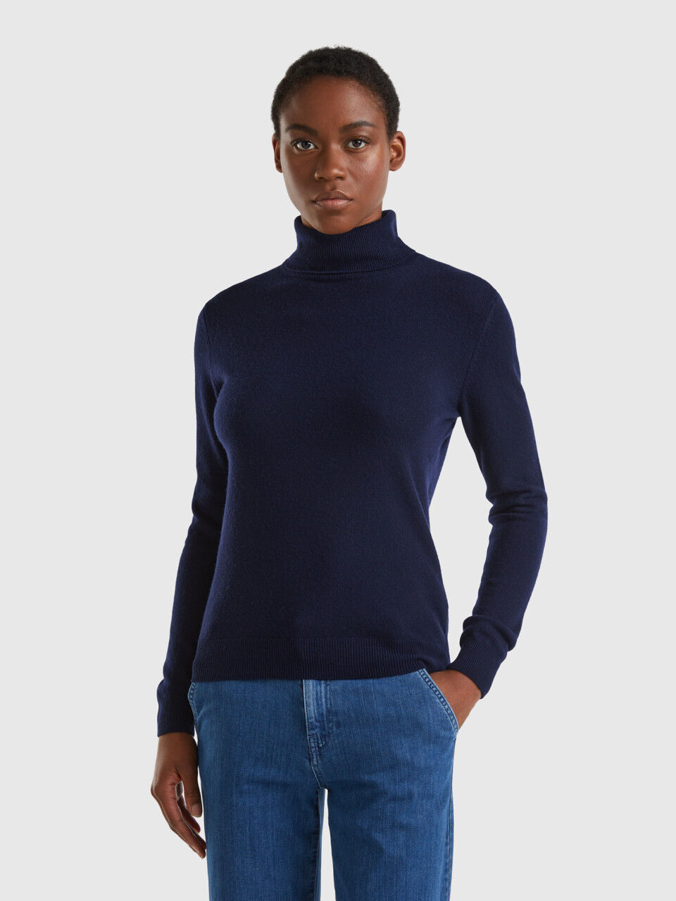Navy blue turtleneck sweater women's outlet