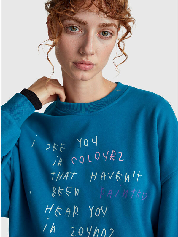 Teal sweatshirt with Coco Capitán embroidery Women
