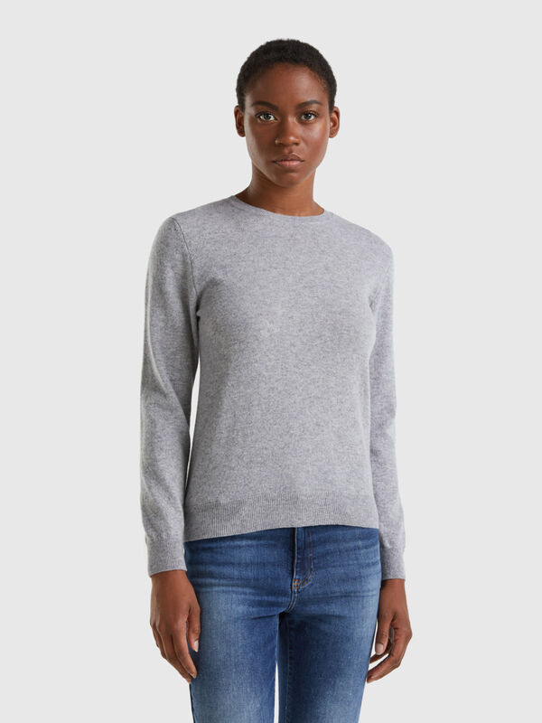 Light gray crew neck sweater in Merino wool Women