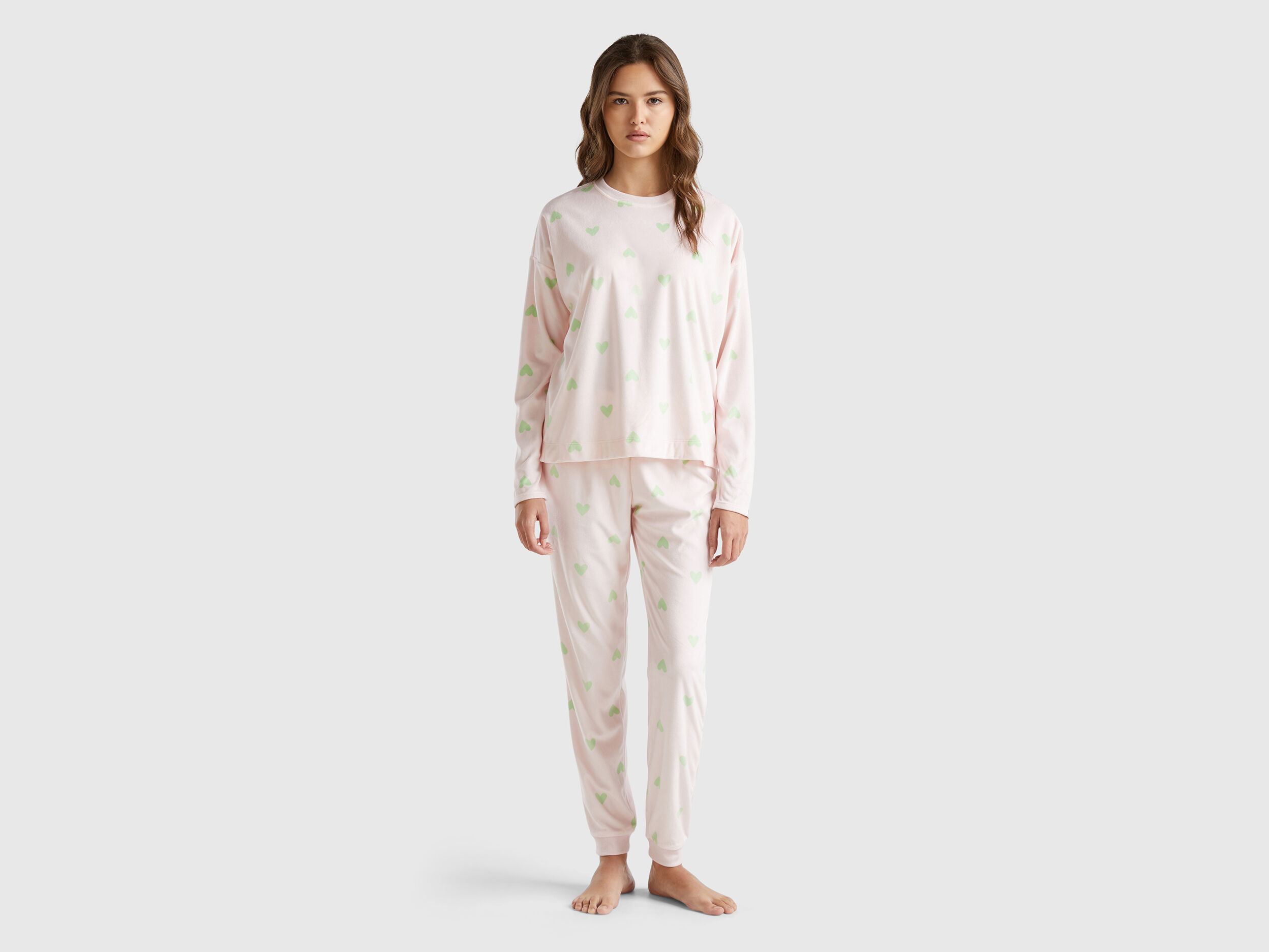 Pyjamas in chenille with hearts Soft Pink Benetton