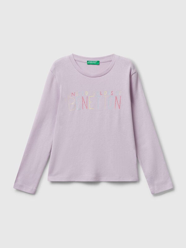 T-shirt with glittery logo in cotton Junior Girl