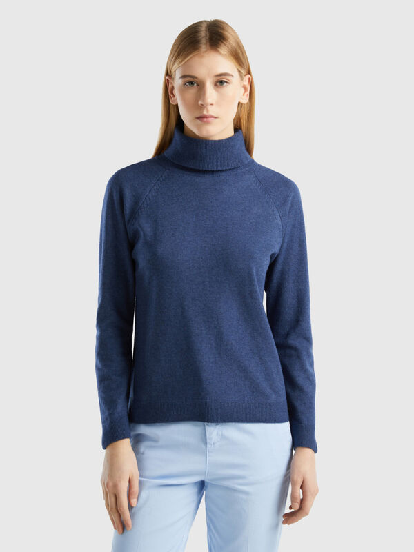 Air force blue turtleneck sweater in cashmere and wool blend Women