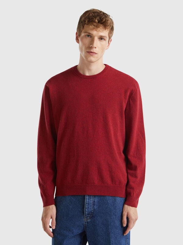 Marl red crew neck sweater in pure Merino wool Men