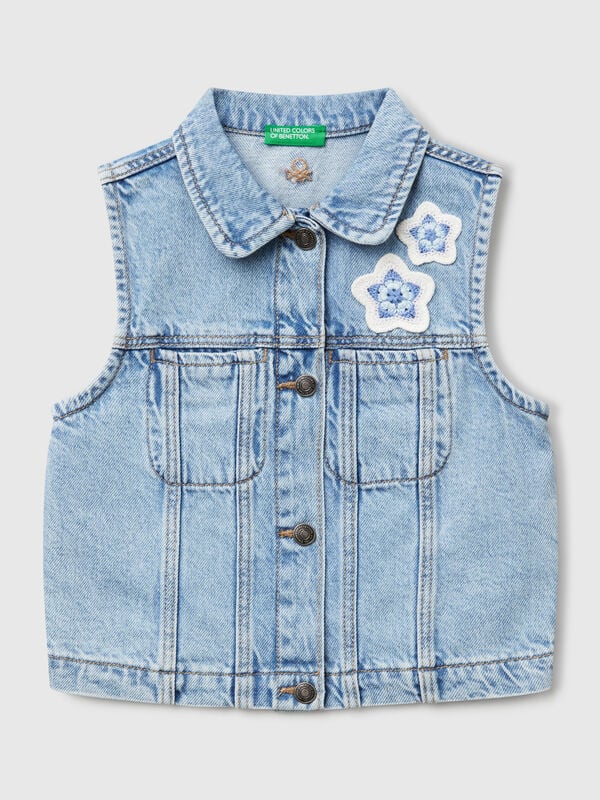 Denim vest with flower patch Junior Girl