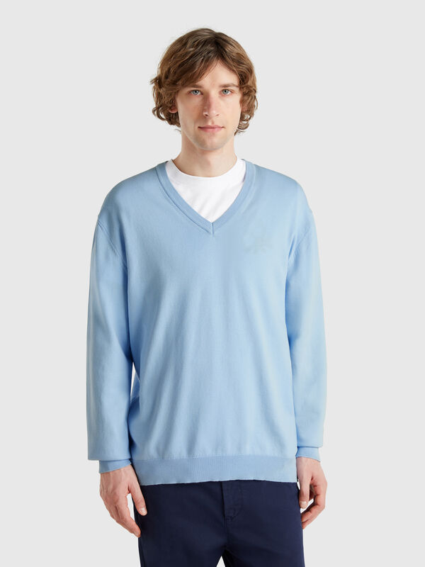 Pure cotton sweater with V-neck Men