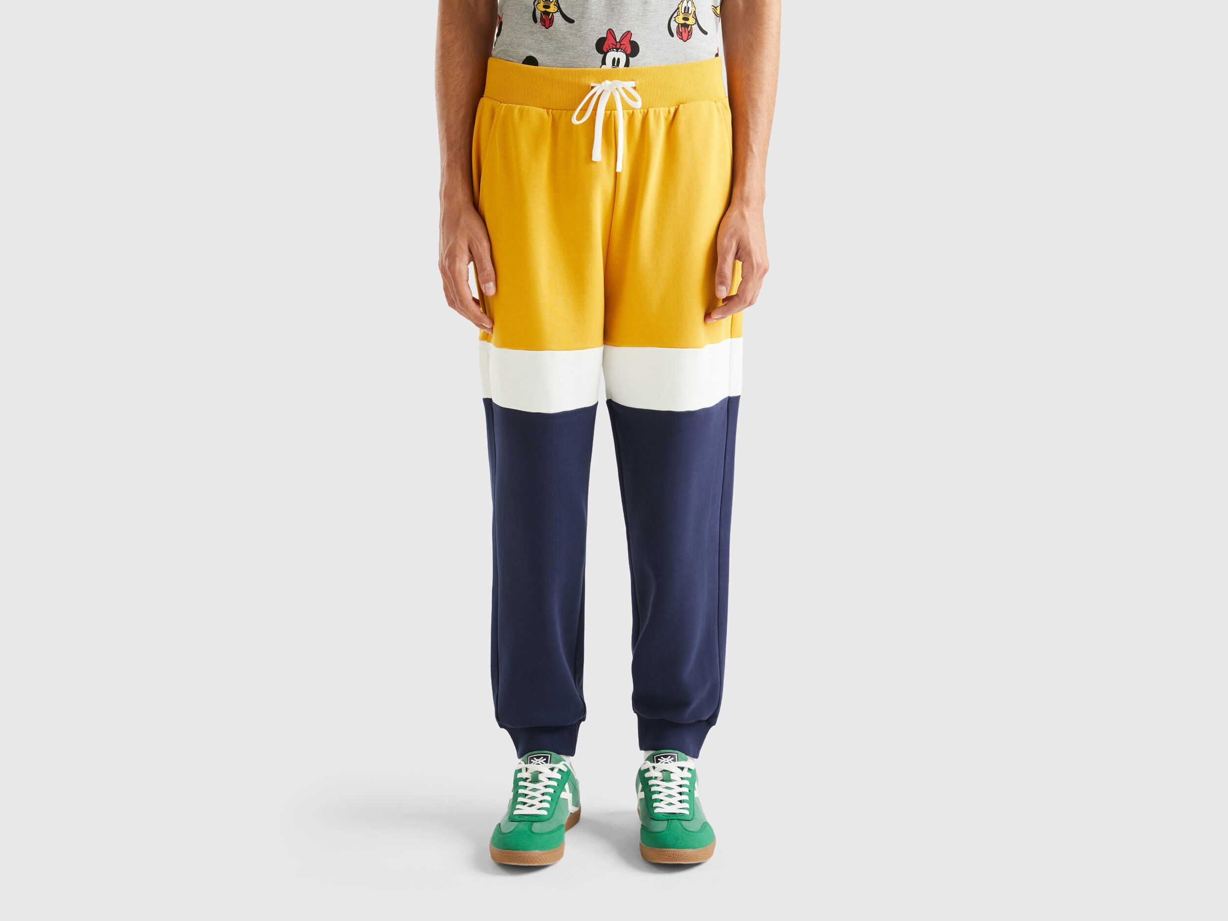 Yellow ochre and dark blue joggers Yellow Benetton