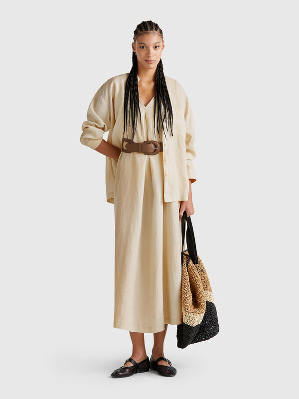 Sleeveless dress in pure linen Women