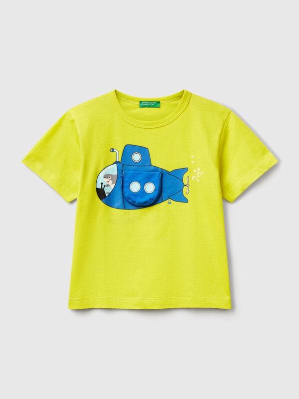 T-shirt with submarine print and applique Junior Boy