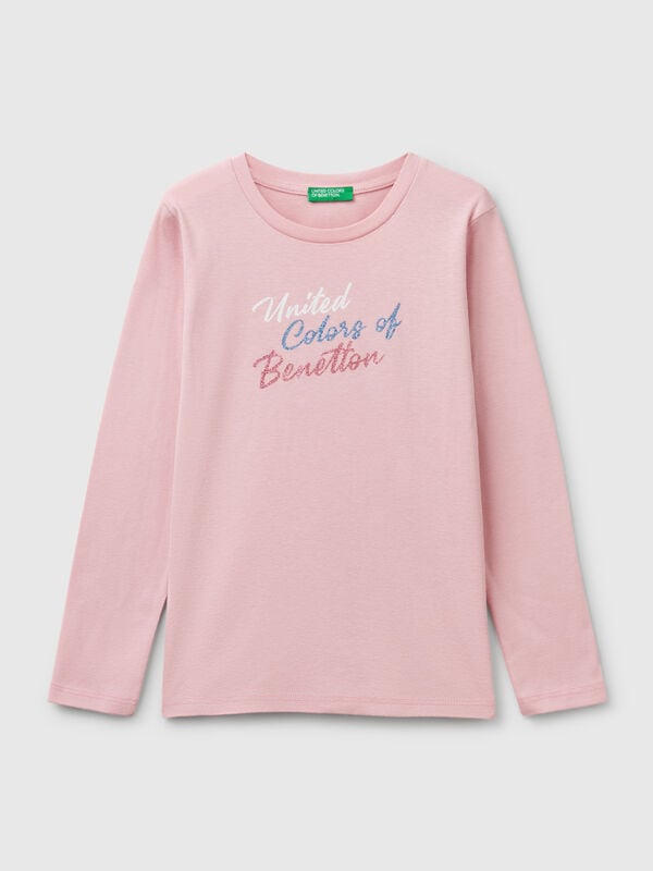 Long sleeve t-shirt with glittery print Junior Girl