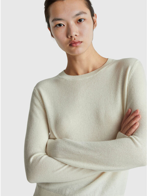 Cream white sweater in pure cashmere Women