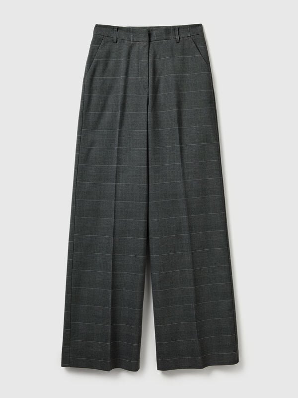 Gray wide-leg houndstooth trousers Women