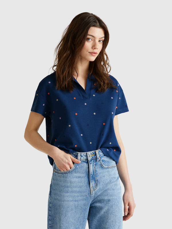 Polo with flower embroidery Women