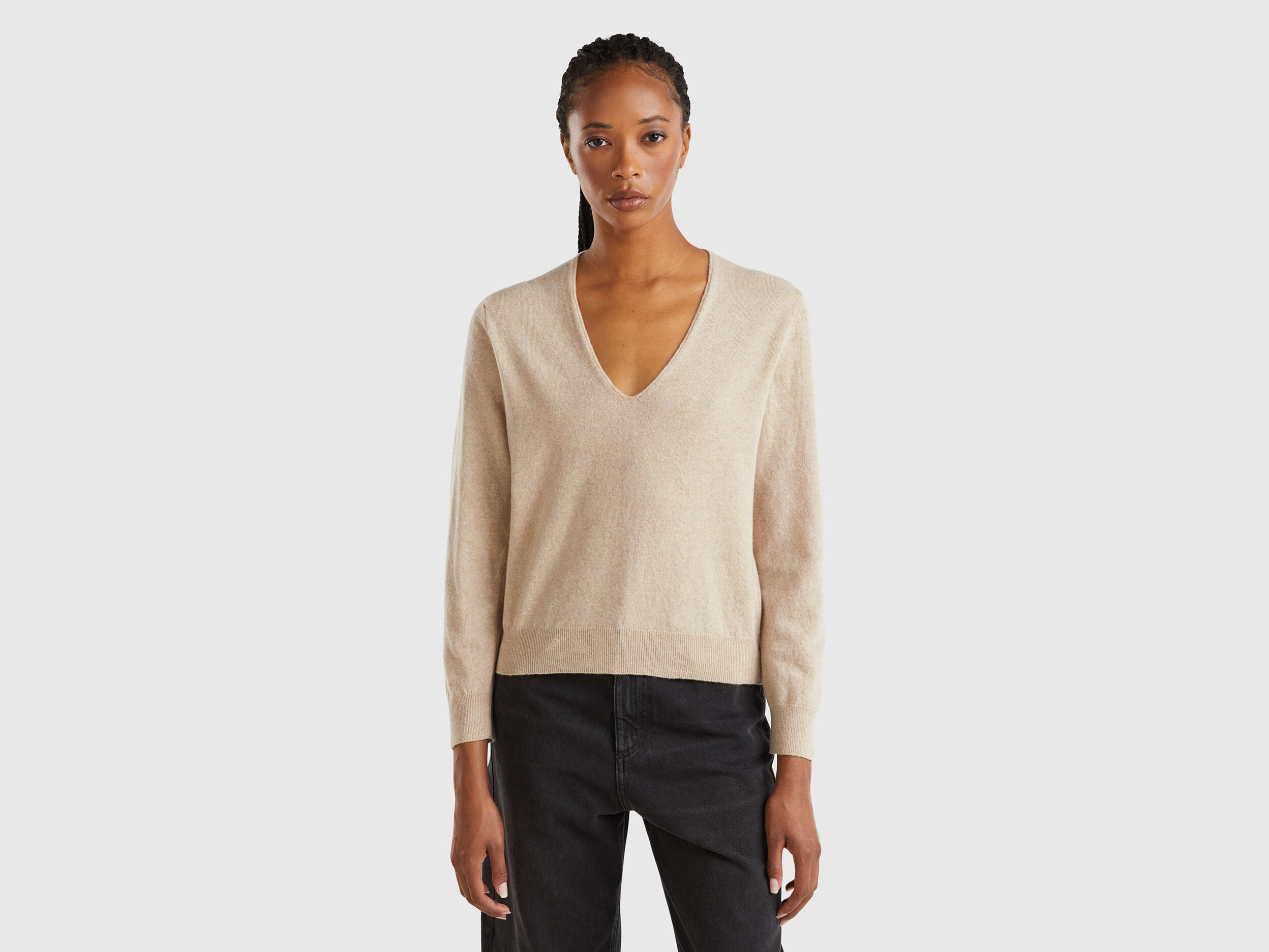 Merino wool sweater v neck top