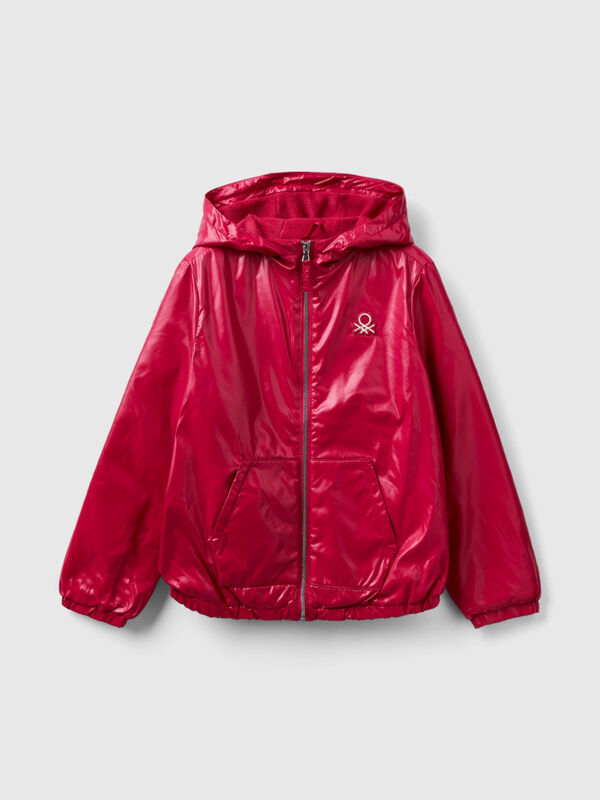 Glossy jacket with zip and hood