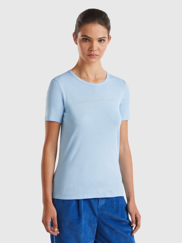 T-shirt in 100% cotton with glitter print logo Women