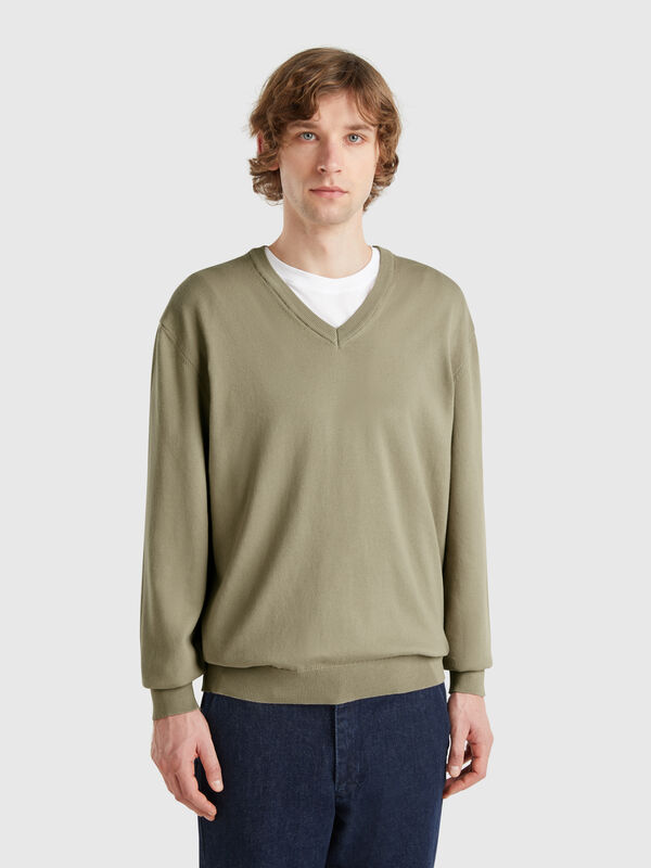 Pure cotton sweater with V-neck Men